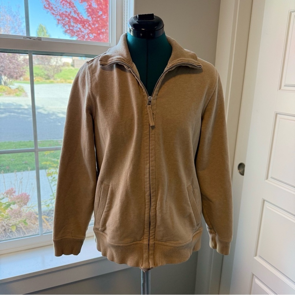Lands’ End Beige Fleece Zip Up Sweater Small
